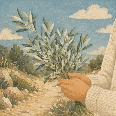 Hands Holding Evergreen Olive Branch Peace