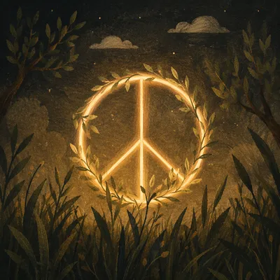 Glowing Olive Branch Peace Symbol at Night