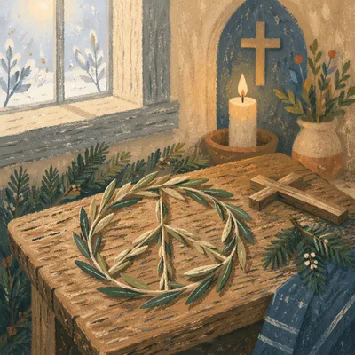 Olive Branch Peace Symbol in Rustic Chapel