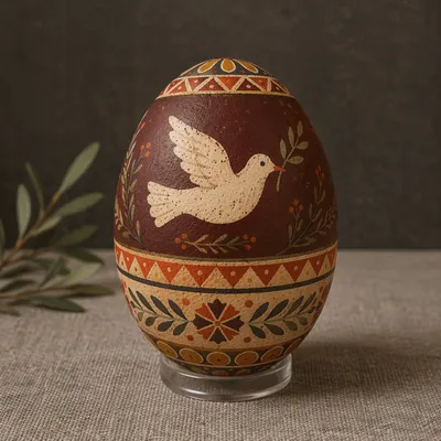 Folk Art Egg with Dove and Olive Branch