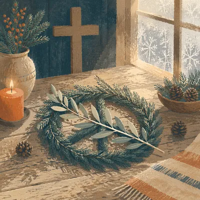 Olive Branch Peace Symbol on Evergreen Wreath