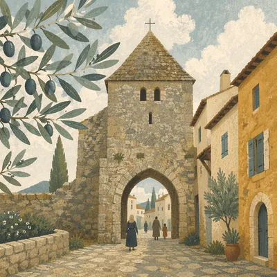 Olive Branch Framing Peaceful Church Gate
