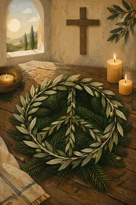 Olive Branch Peace Symbol with Evergreen