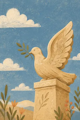 Sandstone Dove with Evergreen Olive Branch