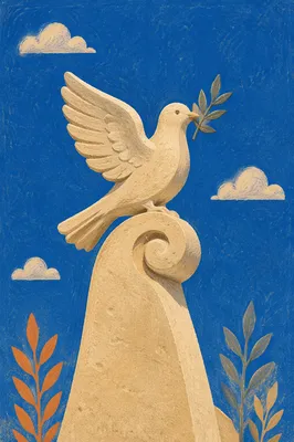 Stone Dove With Evergreen Olive Branch