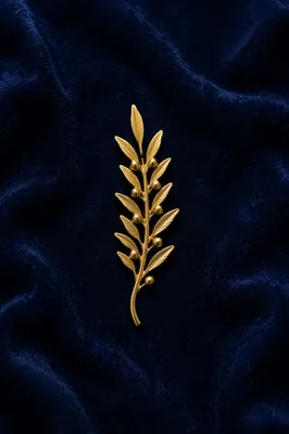 Gold Olive Branch Peace Pin on Navy Velvet
