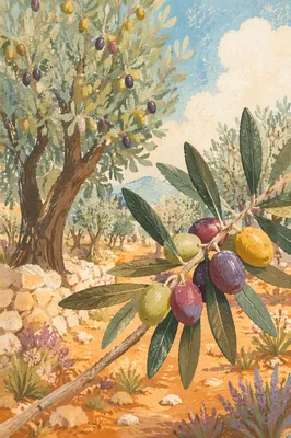 Sunlit Olive Branch Peace in Orchard