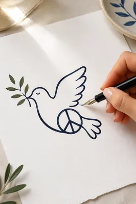 Hand Drawing Dove With Olive Branch
