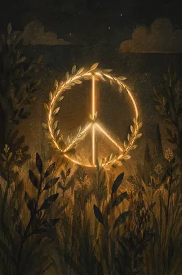 Glowing Olive Branch Peace Symbol at Night