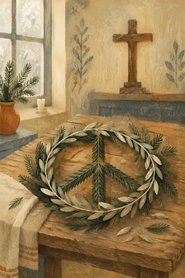 Olive Branch Peace Symbol with Evergreen Sprigs
