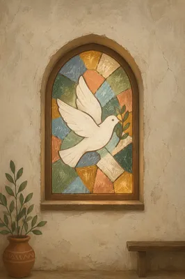 Evergreen Dove Stained Glass Chapel Window