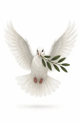 White Dove Carrying Evergreen Olive Branch