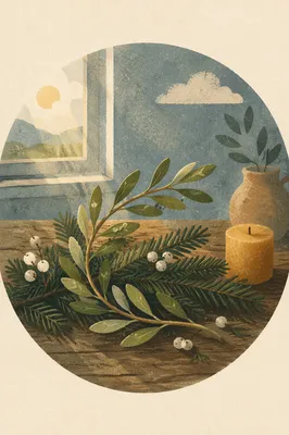 Olive Branch Peace Motif with Evergreen