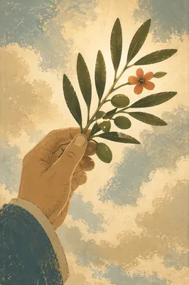 Hand Holding Olive Branch of Peace