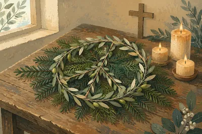 Olive Branch Peace Symbol with Evergreen