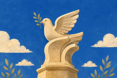 Sandstone Dove With Evergreen Olive Branch