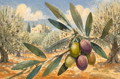 Sunlit Olive Branch Peace in Orchard