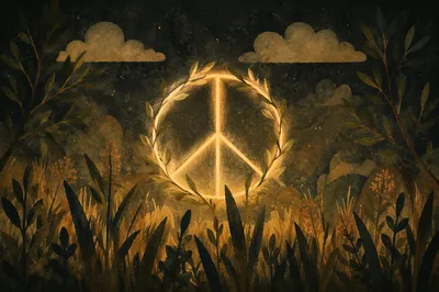 Glowing Olive Branch Peace Symbol at Night