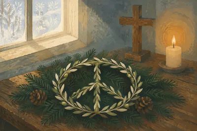 Olive Branch Peace Symbol on Evergreen Boughs