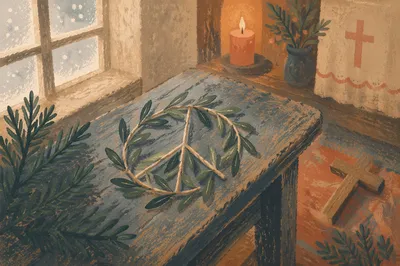 Olive Branch Peace Symbol in Rustic Chapel