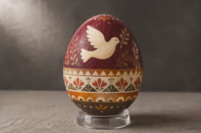 Folk Art Dove Egg with Olive Branch