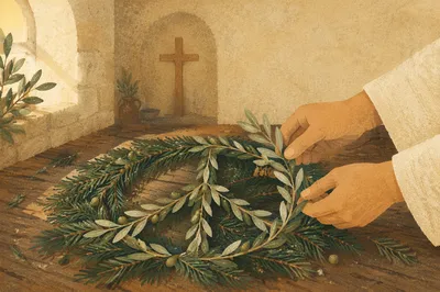 Olive Branch Peace Symbol on Evergreen Boughs