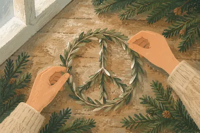 Olive Branch Peace Symbol with Evergreens