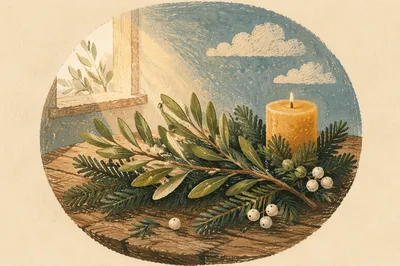 Olive Branch Peace Motif with Evergreens