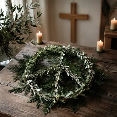 Olive Branch Peace Symbol with Evergreen
