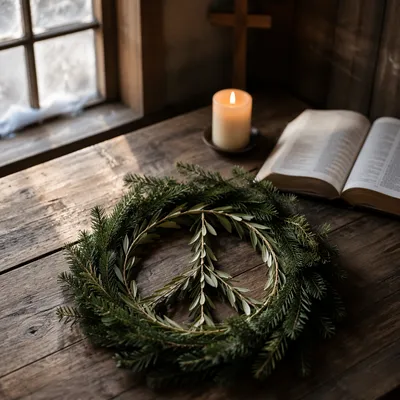 Olive Branch Peace Wreath in Rustic Chapel