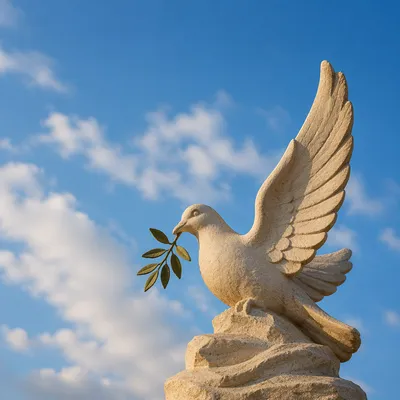 Sandstone Dove with Evergreen Olive Branch