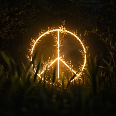 Glowing Olive Branch Peace Symbol at Night