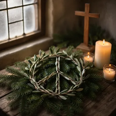 Olive Branch Peace Symbol in Candlelit Chapel
