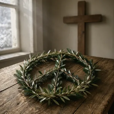 Olive Branch Peace Symbol with Evergreen Sprigs