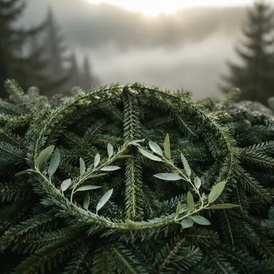 Olive Branch Peace Symbol on Evergreens