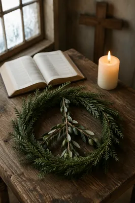 Olive Branch Peace Wreath in Rustic Chapel