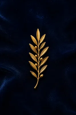 Gold Olive Branch Peace Pin on Navy Velvet