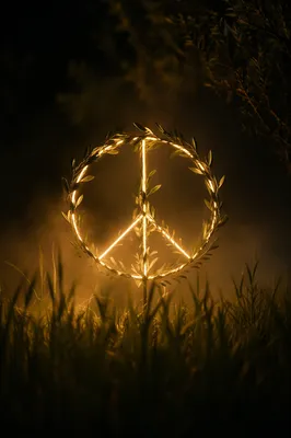 Glowing Olive Branch Peace Symbol at Night