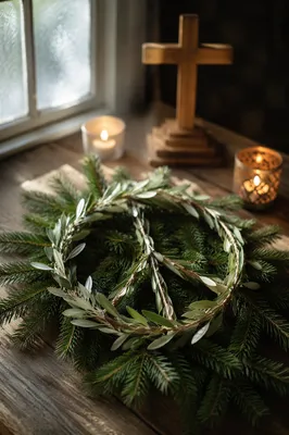 Olive Branch Peace Symbol in Candlelit Chapel