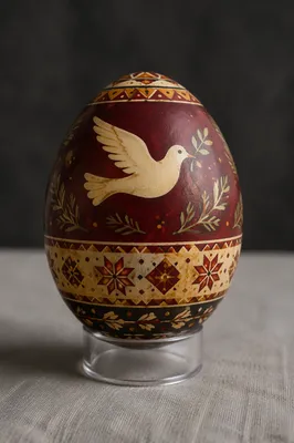 Burgundy Dove Olive Branch Decorative Egg