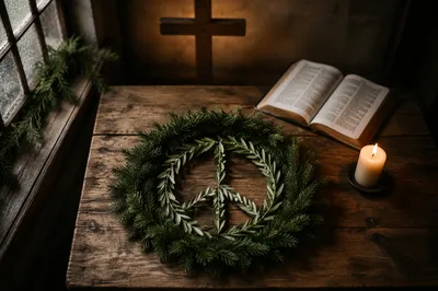 Olive Branch Peace Wreath in Rustic Chapel
