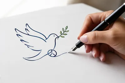 Hand Drawing Dove With Olive Branch