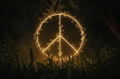 Glowing Olive Branch Peace Symbol at Night