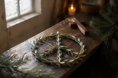Olive Branch Peace Symbol in Rustic Chapel