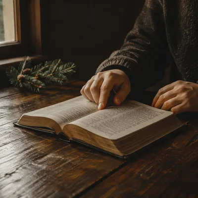 Open Bible Devotion on Wooden Table