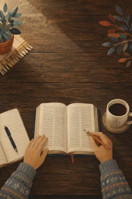 Open Bible and Coffee on Wooden Table