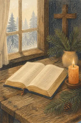 Open Bible with Evergreen Prayer Corner