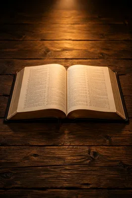 Open Bible on Rustic Wooden Table