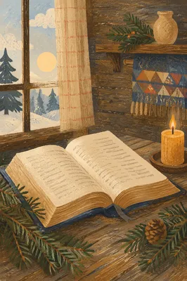 Open Bible with Evergreen and Candle