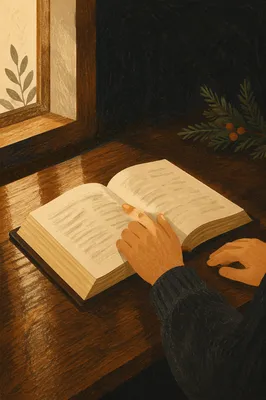Open Bible Devotion on Wooden Table